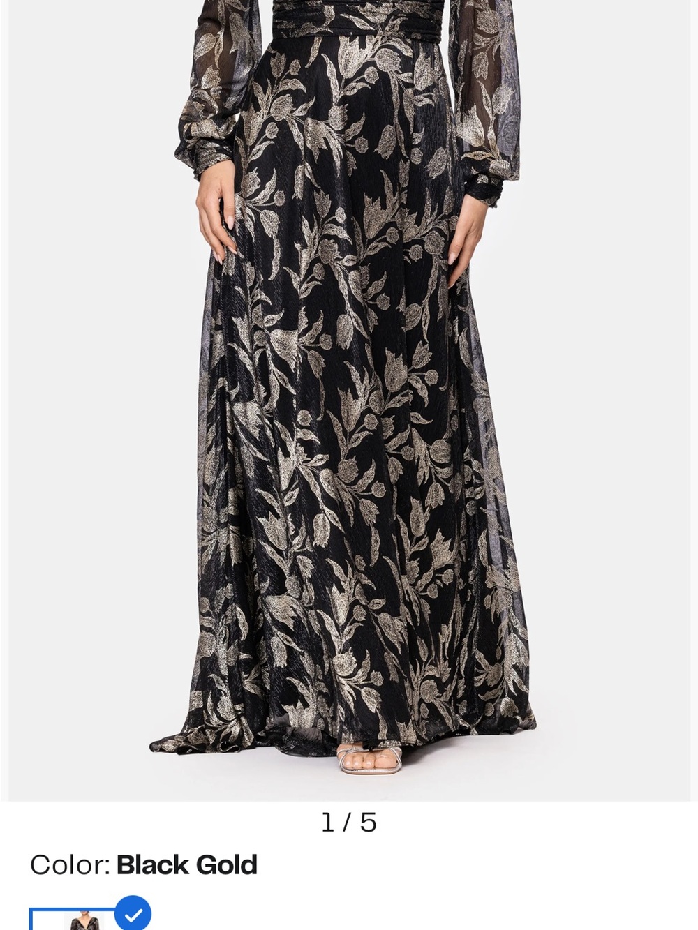 Betsy & Adam Black and Gold Floral Long-Sleeve Dress - Picture 11 of 11